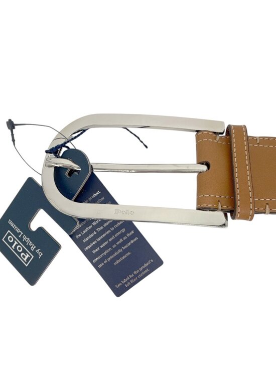 POLO RALPH LAUREN Elongated-Buckle Leather Belt in Cuoio & Silver M main image 9